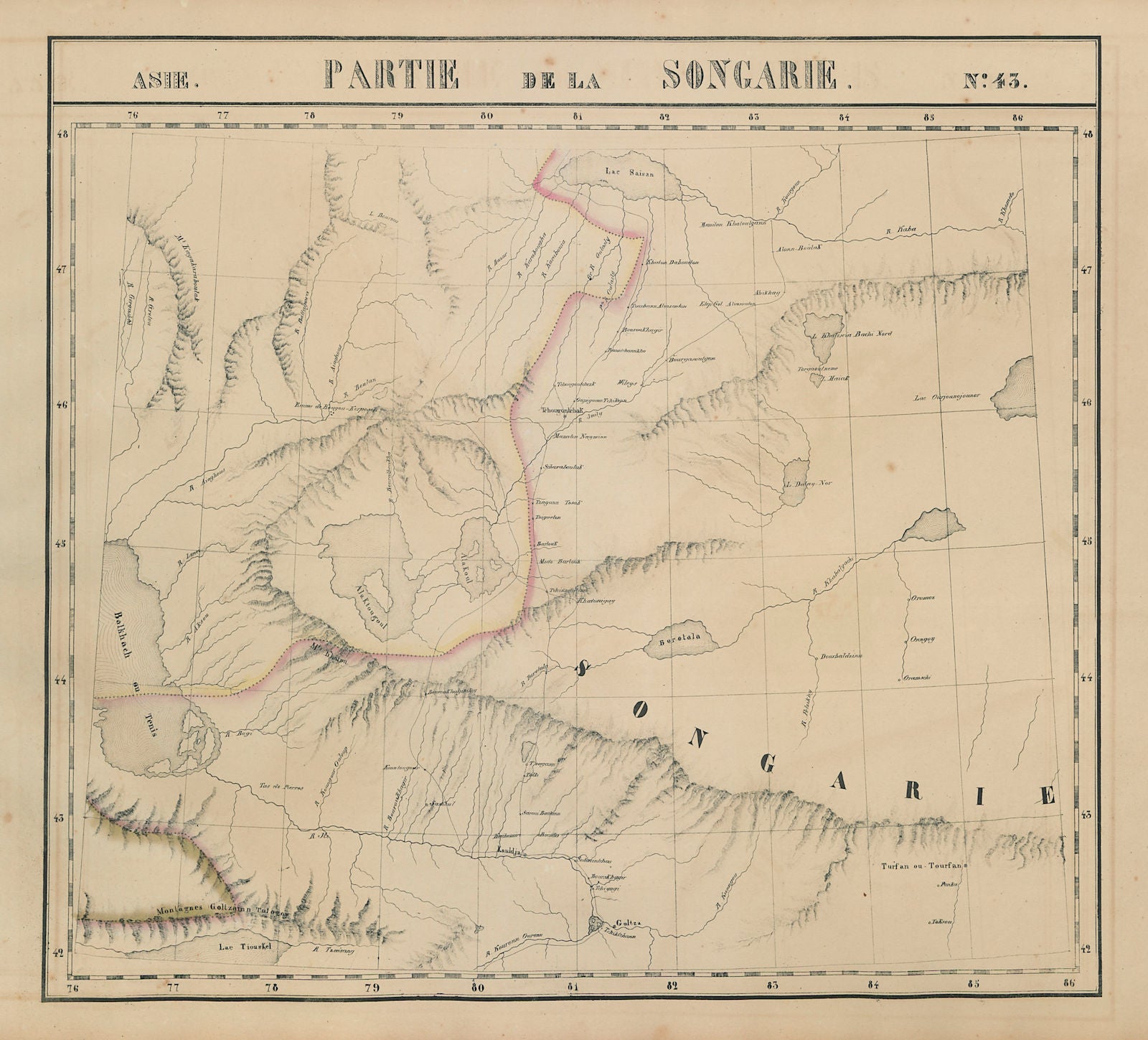 Asie. Songarie #43 SE Kazakhstan. NW Xinjiang, China. VANDERMAELEN 1827 map
